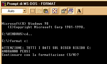 schermata DOS operazione